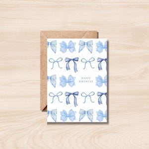 Blaue Schleife Geburtstagskarte - Niedliche Geburtstagskarte zum Ausdrucken - Sofortiger digitaler Download