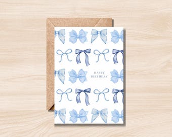 Blue Bow Birthday Card – Cute Printable Birthday Card – Instant Digital Download