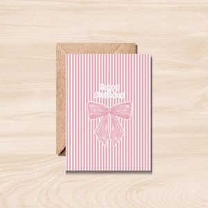 Pink Bow Birthday Card – Cute Printable Birthday Card – Instant Digital Download