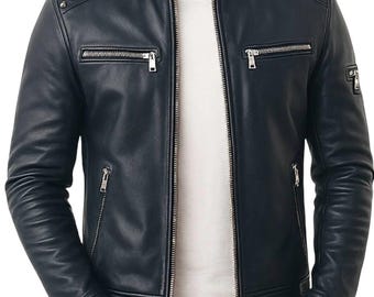 Men’s Studded Cafe Racer Biker Jacket Black Leather Motorcycle unique Style Jacket for Men