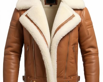 Men's B3 RAF Aviator Bomber Jacket – 100% Genuine Sheepskin Leather Tan Brown Flying Jacket