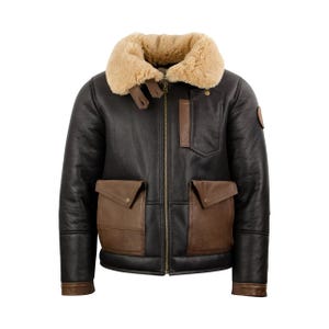Men’s Shearling Sheepskin Leather Bomber Jacket Handmade RAF Flying Pilot Fur Winter Jacket
