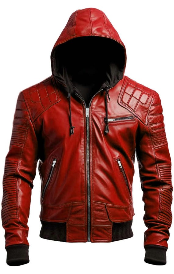 Men's Hooded Faux Leather Jacket Stylish Motorcycle Bomber Vintage