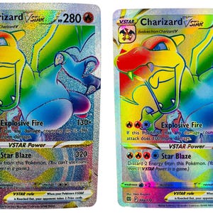 Duo de cartes Pokémon Charizard VSTAR arc-en-ciel - édition scintillante et lisse personnalisée