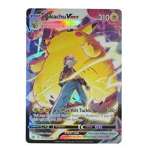 Carte Pokémon Pikachu VMAX personnalisée - Fan Art Holo - Présentoir Gigantamax à collectionner