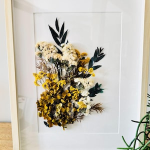 Arte murale con fiori secchi pressati | Dipinto di fiori secchi | Arredamento naturale per la casa | Regalo fatto a mano