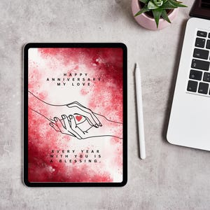 Romantic Anniversary Card for Husband Wife – Hand Holding Love Illustration – Sentimental Wedding Anniversary Gift
