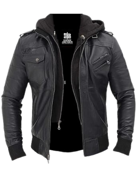Lambskin Leather Biker Jacket With Removable Hoodie - Handmade - Etsy