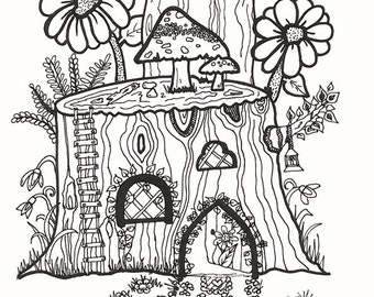 Gnome House Coloring - Etsy