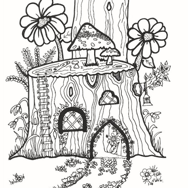 Gnome House Coloring - Etsy