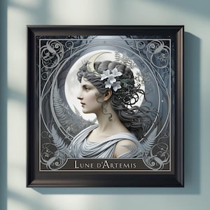 Artemis Art Print, Art Nouveau - Lune d’Artemis – Greek Goddess Wall Art, Mythology Decor, Moon Goddess Printable Art