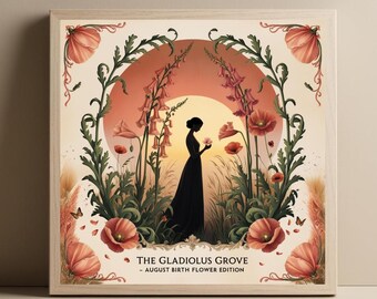 August Birthflower Art: Gladiolus & Poppy Vintage Print (Digital Download)