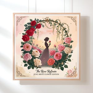 June Birth Flower Art - The Rose Refrain | Vintage Storybook-Inspired Digital Art | Romantic Rose & Honeysuckle Print | Birth Flower Gift