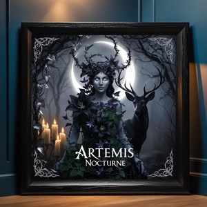 Artemis Print – Artemis Nocturne in Gothic Style - Goddess of the Moon & Hunt - Greek Goddess Printable Art | Dark Mythology Wall Art