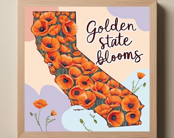 California Poppy Art Print: Golden State Wildflower Silhouette (Digital Download)