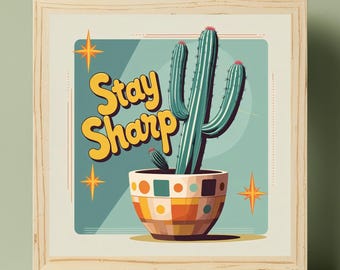 Retro Cactus Art Print: Mid-Century Modern Houseplant Decor (Digital Download)