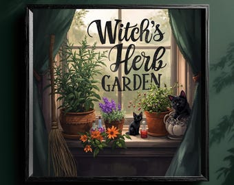 Witch's Herb Garden Print: Cozy Halloween Potted Plants (Digital Download)