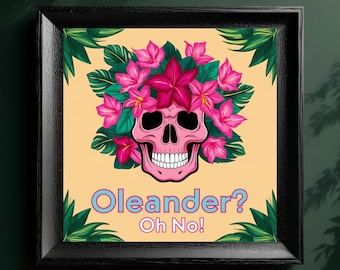 Oleander Skull Konsttryck – Vibrerande mörk botanisk dekor (digital nedladdning)