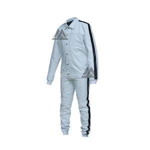 Men&#39;s White Real Cowhide Leather Track Suit - Daily Use Summer Jacket with Trouser - Comfortable Straight Fit Fashion Trousers