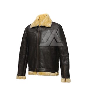 Men&#39;s Choco Brown Real Sheep Leather Bomber Jacket RAF B3 Avaitor Flying Fur Genuine Sheep Leather Jacket Hand Stitched Winter Coat for Men