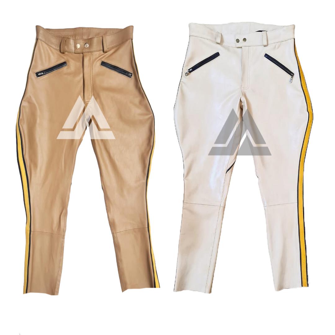 Men's Real Cow Leather Highway Police Uniform Breeches Cowhide Leather Pants Military Uniform Pant Breech color and Tan Color Police Uniform