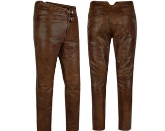 Men&#39;s Handmade Real Cowhide Leather Jim Morrison Style Pant - Handmade Biker&#39;s Genuine Leather Pant Trouser 5 Color Available