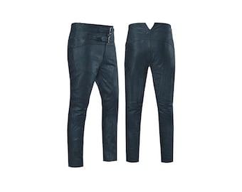 Men&#39;s Handmade Blue Real Soft Sheep Leather Jim Morrison Style Pant - Handmade Biker&#39;s Real Sheep Leather Trouser Trouser 5 Color Available