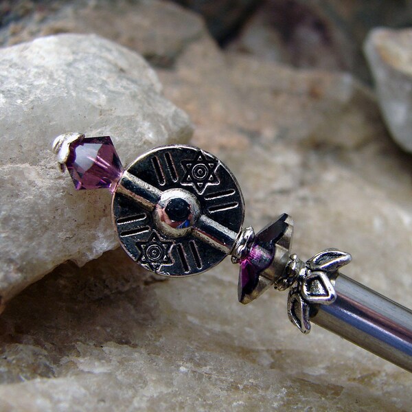 Amethyst Purple Hair Stick Swarovski Crystal Hair Stick Textured Silver Hair Pin Chignon Pins Hair Pins Hair Chopsticks Haarstab - Lurlina