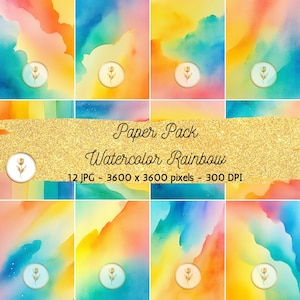 Watercolor Rainbow Digital Paper Pack | Boho Scrapbook Paper | Rainbow Backgrounds | Digital Background | Commercial Use | Scrapbook