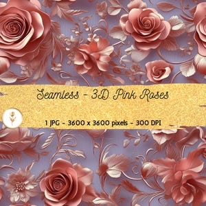3D Pink Roses Background Digital Paper Seamless Pattern Repeating Flower Background Texture Scrapbook Paper Printable Paper