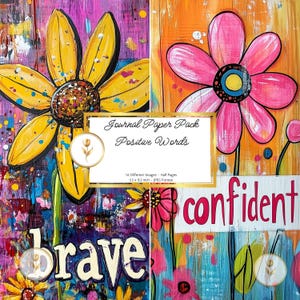 Pacote de papel para diário "Palavras Positivas" | Download digital | Criação de cartões | Artesanato | Uso comercial | Scrapbooking floral
