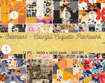 Modèle sans couture de patchwork de coquettes colorées : papier de scrapbooking imprimable (téléchargement numérique)