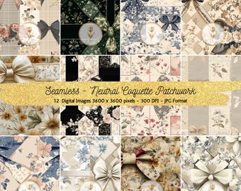 Neutral Coquette Patchwork: Seamless Digital Paper Bundle (Digital Download)