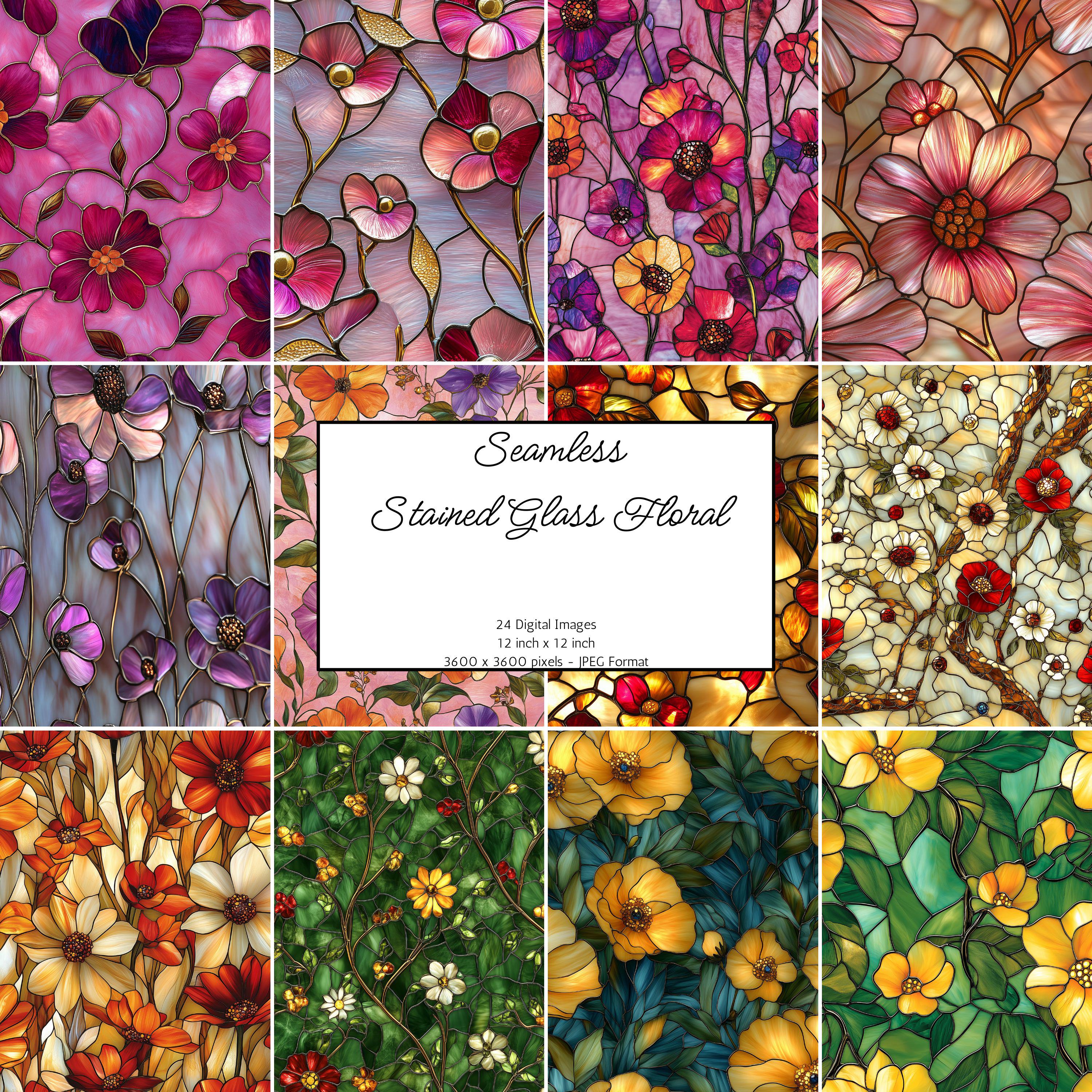 Stained Glass Floral Seamless Pattern: Scrapbook Paper (digital ...