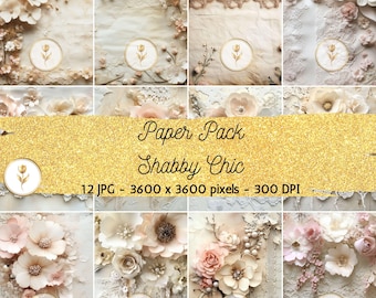 Shabby Chic Floral Digital Paper: Vintage Scrapbook Backgrounds (Digital Download)