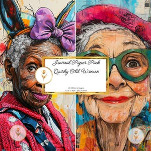 Quirky Old Woman Junk Paper | Whimsical Old Lady | Scrapbooking Design | Instant Download | Junk Journal | Commercial Use