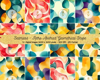 Retro Abstrakt Geometrisches Digitales Papier: Nahtlose Muster (Digitaler Download)