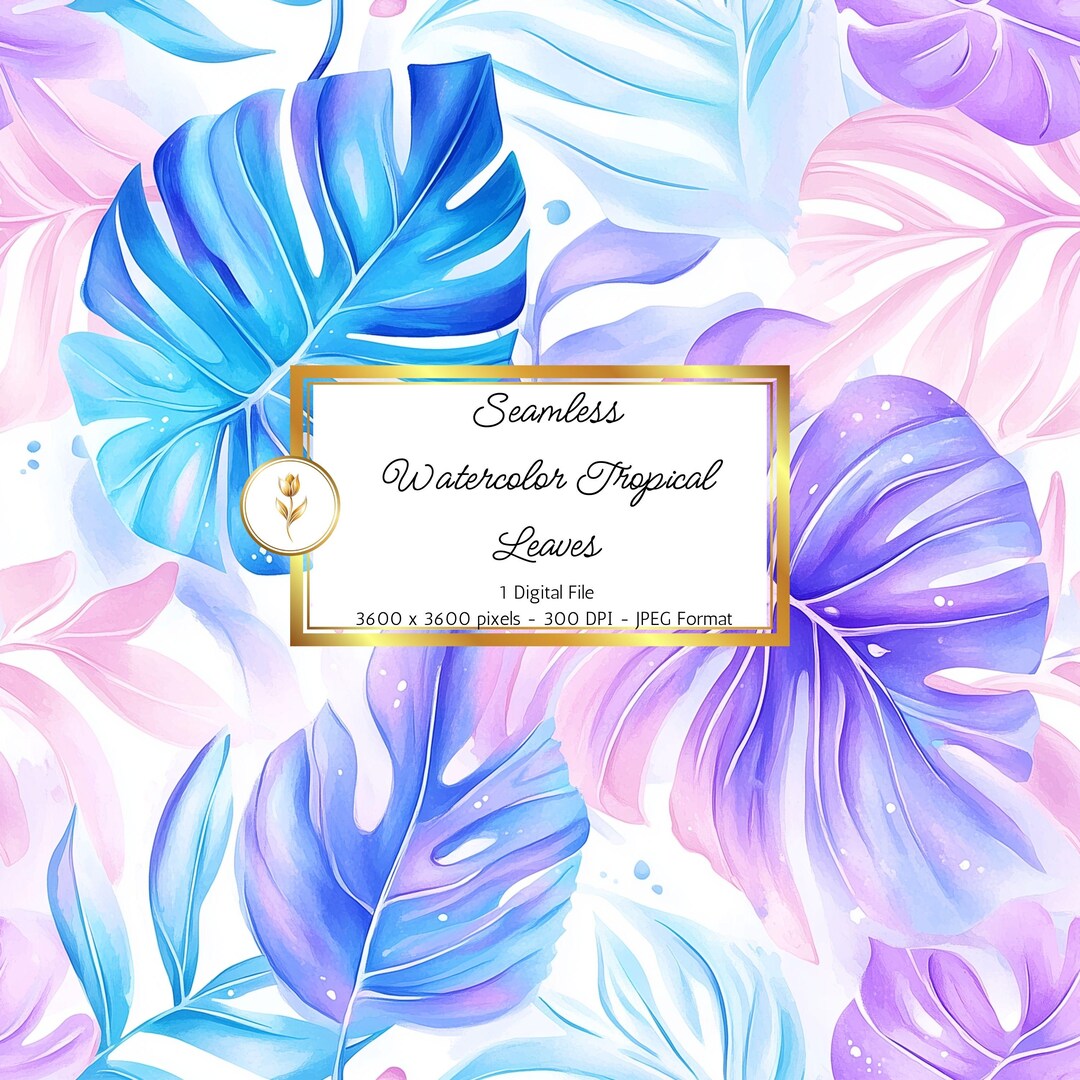 Watercolor Tropical Leaves Digital Paper Seamless Pattern Repeating ...