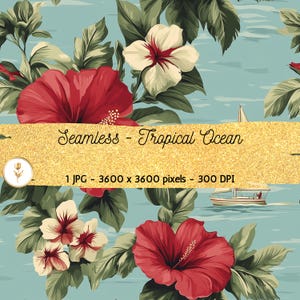 Tropisches Meer Digitales Papier Nahtlose Muster Sich wiederholende Hibiskus Hintergrund Scrapbook Printable Papier