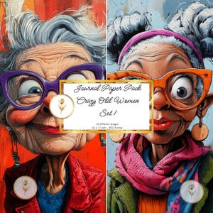 Crazy Old Woman Junk Paper | Whimsical Old Lady | Scrapbooking Design | Instant Download | Junk Journal | Commercial Use