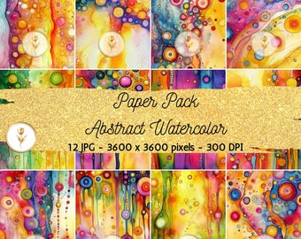 Watercolor Abstract Digital Paper: 12" Scrapbook Backgrounds (Digital Download)