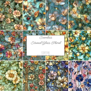 Lot de vitraux floraux, vitrail, motif transparent, répétant l'arrière-plan, papier de scrapbooking, papier imprimable