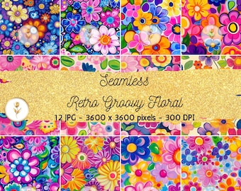 Retro 70s Floral Seamless Pattern: Groovy Hippie Digital Paper (Digital Download)