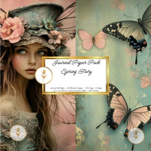 Pages du journal des fées du printemps | Imprimables de fées fantastiques | Pages de journal papillon | Feuille de collage numérique | Papier numérique féerique