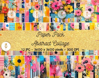 Papier numérique pour collage floral abstrait : albums de scrapbooking et techniques mixtes (téléchargement numérique)
