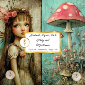 Pages du journal des fées et des champignons | Imprimables de fées fantastiques | Pages de journal champignons | Feuille de collage numérique | Papier numérique féerique
