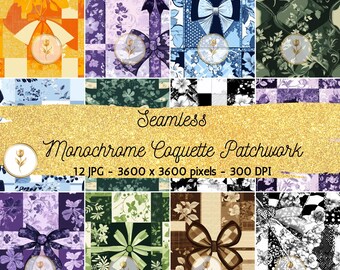 Monochrome Coquette Patchwork Seamless Pattern: Scrapbook Paper (Digital Download)