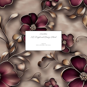 Papel digital floral 3D roxo e bronze com padrão sem emendas, textura de fundo de flores repetidas, papel para scrapbook, papel para impressão