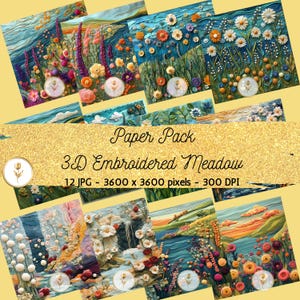 3D Embroidered Meadow Fabric Pattern | Flower Field Embroidery | Floral Digital Paper | Crafts | DIY | Commercial Use