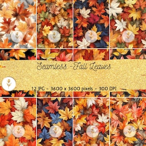 Padrão de folhas de outono sem costura | Papel digital de outono sem costura | Fundo de folhas de outono em aquarela | Papel para scrapbook | Uso comercial